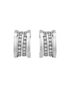 Estate B.zero1 18k White Gold Pave Diamond Hoop Earrings