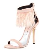 Suede Sandal With Fringe Feather Detail