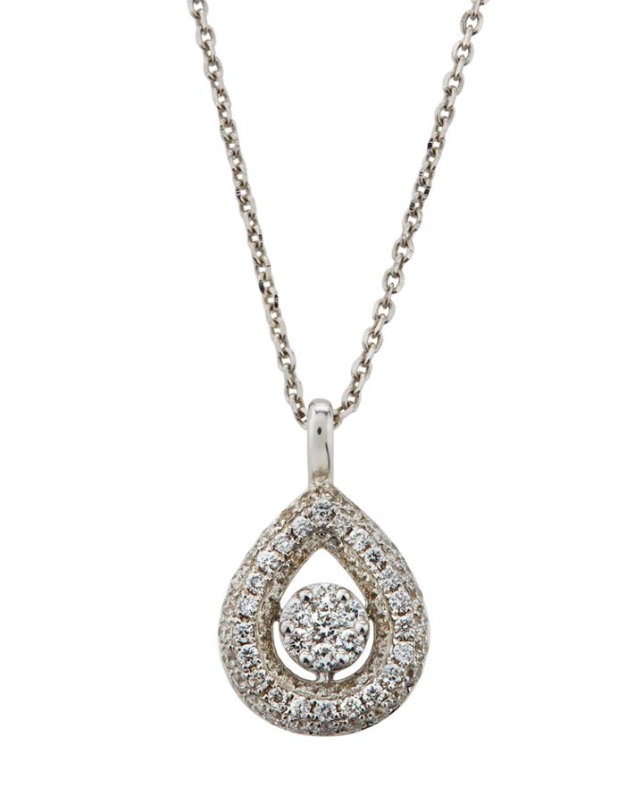18k White Gold Open Diamond Teardrop Necklace