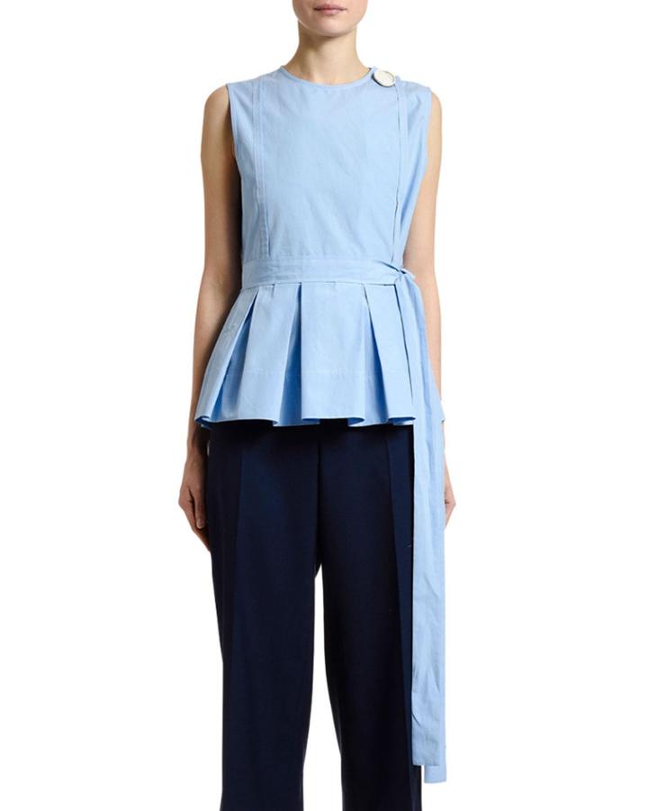 Button-shoulder Pleated Peplum Top