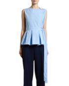 Button-shoulder Pleated Peplum Top