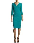 3/4-sleeve Ruched Cocktail Dress