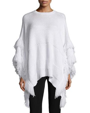 Cashmere Poncho W/fringe Trim