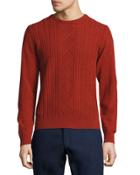 Wool Cable-knit Crewneck Jersey Sweater, Rosewood