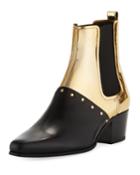 Studded Metallic Leather Ankle Boots
