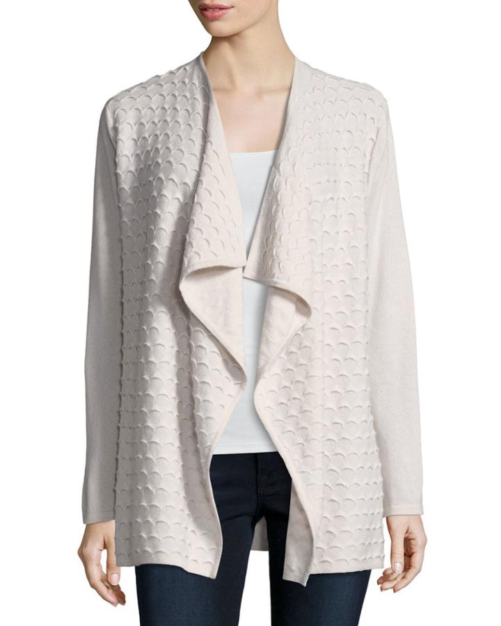 Wave-textured Cashmere Cardigan W/ Superfine