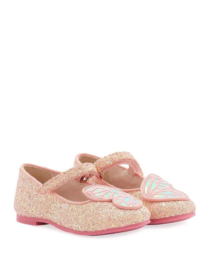 Butterfly Embroidered Chunky Glitter Flats, Baby/toddler