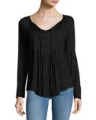 Long-sleeve Embroidered Top, Black