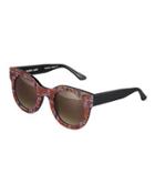 Celebrity Round Printed Acetate Sunglasses, Purple/brown