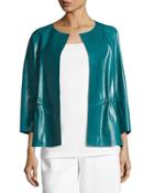 Kieran Lacquered Lamb Leather Jacket, Teal