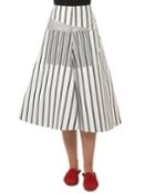 Structured A-line Striped Cotton Canvas Midi Skirt W/