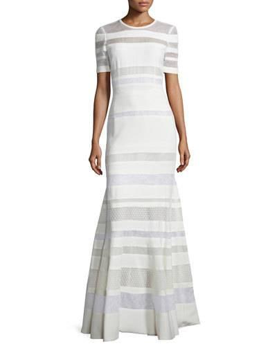 Short-sleeve Banded-lace Gown, Ivoire
