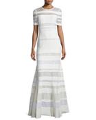 Short-sleeve Banded-lace Gown, Ivoire