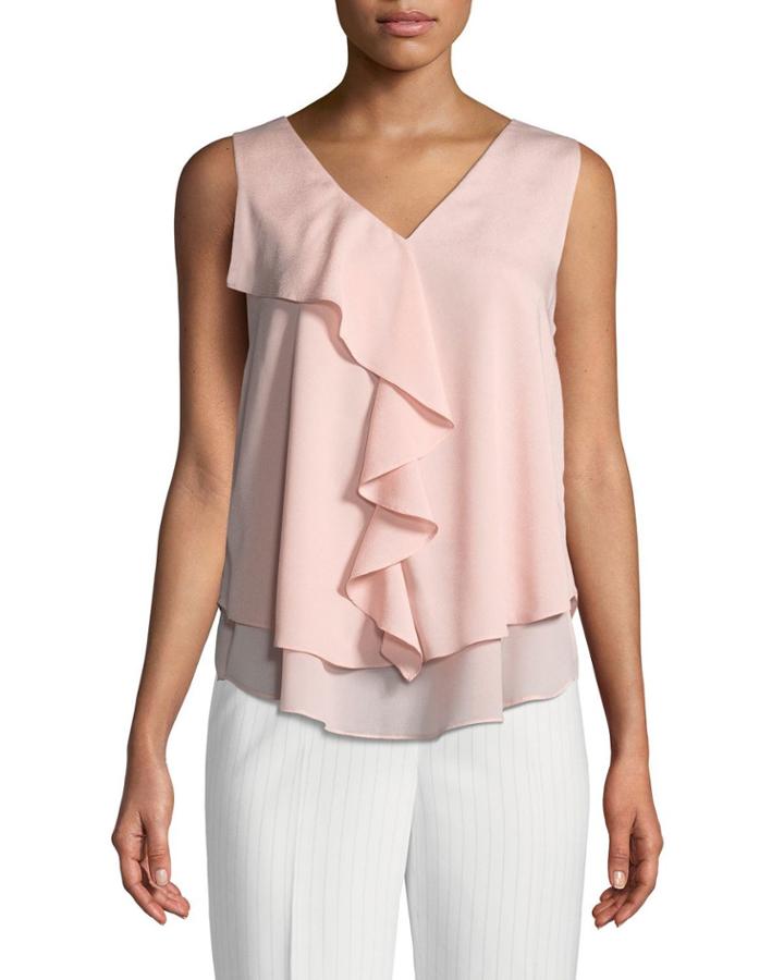 Cascading-ruffle Front Sleeveless Blouse