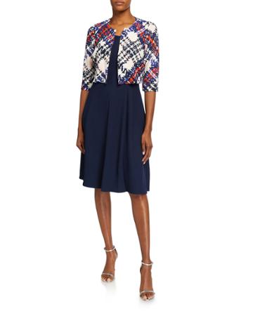 Two-piece Knit Set W/ Plaid Jacket And Dress