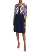 Two-piece Knit Set W/ Plaid Jacket And Dress