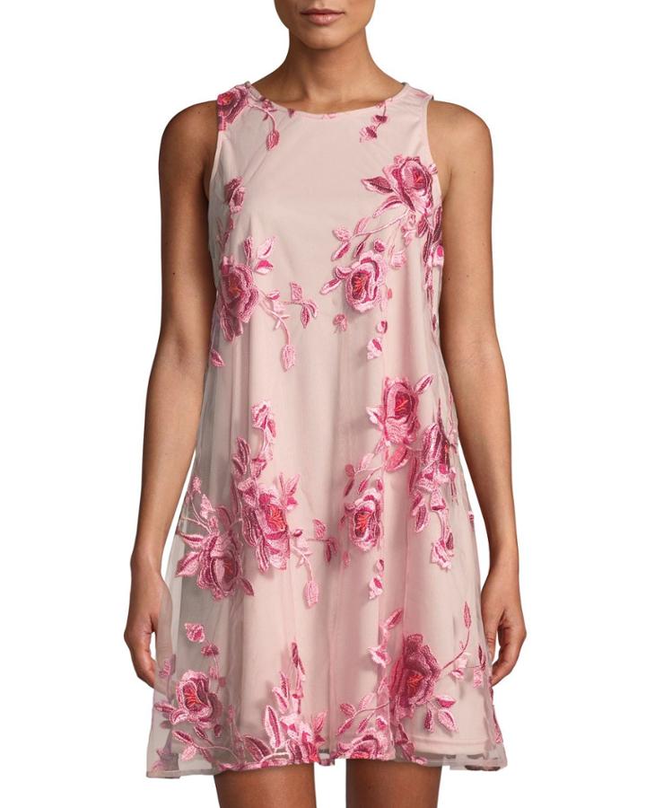 Embroidered-mesh Tie-back A-line Dress