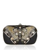 Soft-sided Rectangle Clutch With Butterfly, Black