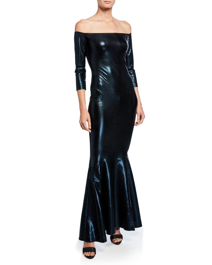 Off-the-shoulder 3/4-sleeve Fishtail Gown