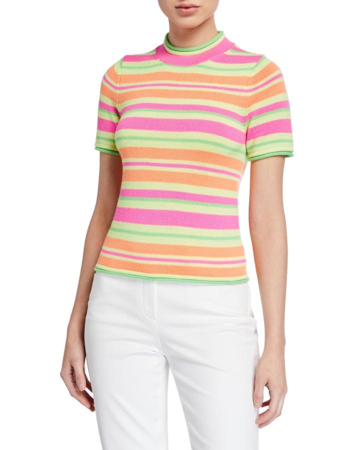 Short-sleeve Fluorescent Knit Striped