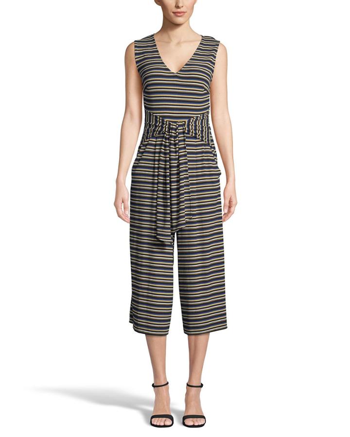 Striped Tie-front Sleeveless Cropped Jumpsuit