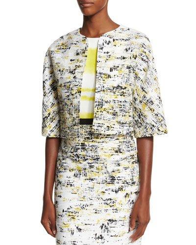 Half-sleeve Open-front Cropped Jacket, Black/yellow