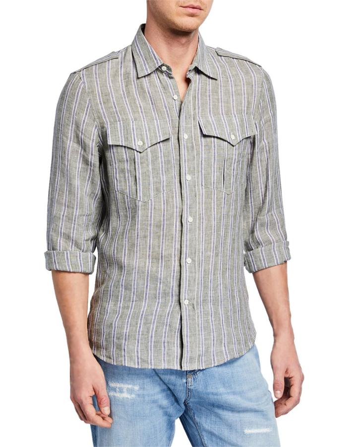 Men's Striped Linen Long-sleeve