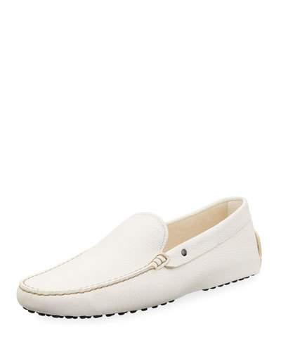 Leather Flat Slip-on Moccasin, White