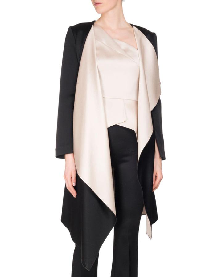 Studhan Draped Satin Open-front Coat With Contrast