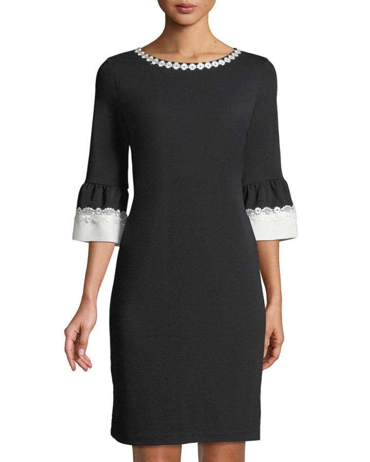 Lace-trimmed Bell-sleeve Dress
