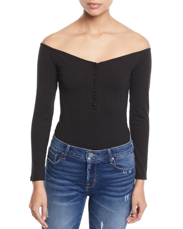 Atkins Off-the-shoulder Button-front Bodysuit