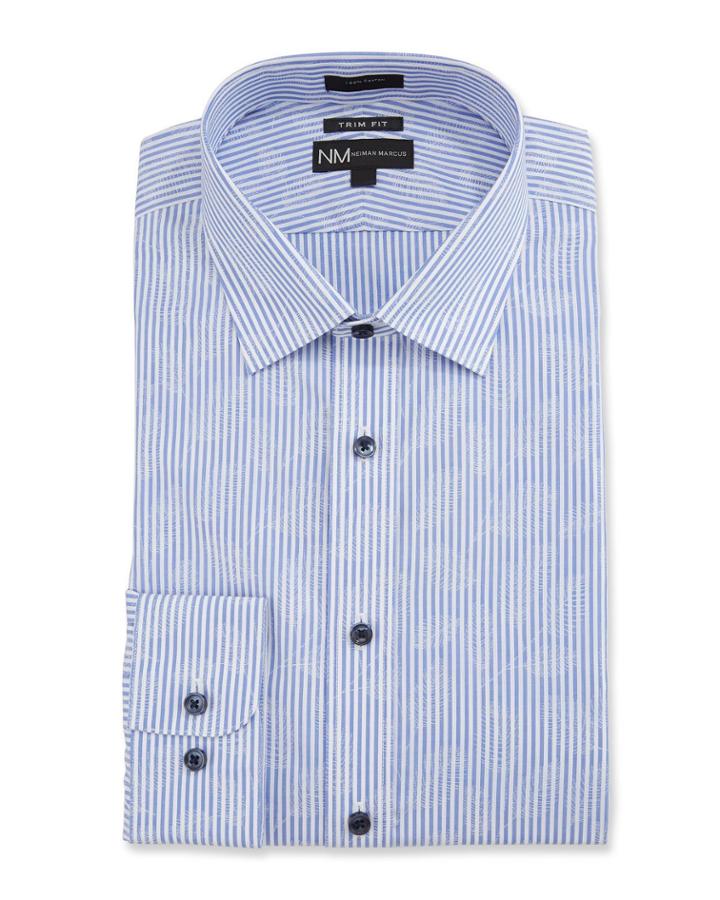 Men's Trim-fit Regular-finish Jacquard Striped Dress