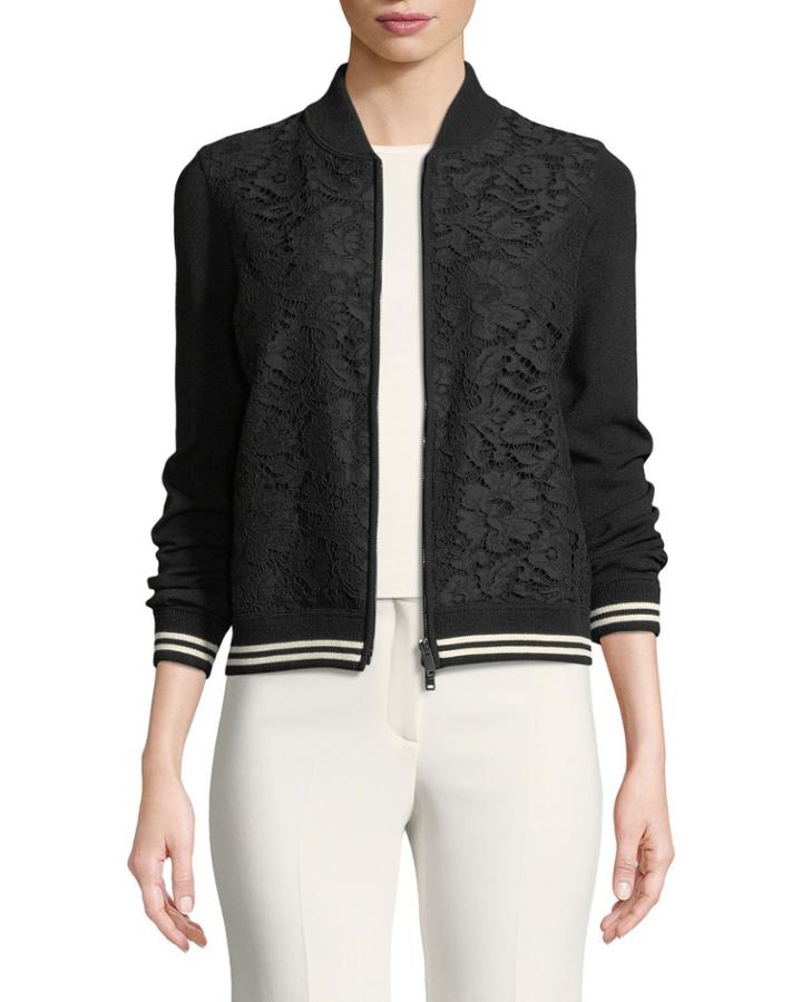 Long-sleeve Zip-front Lace-front Bomber Jacket