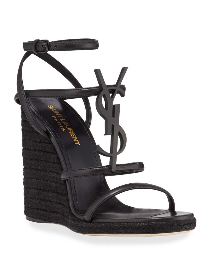 Cassandra Wedge Espadrilles With Tonal Ysl