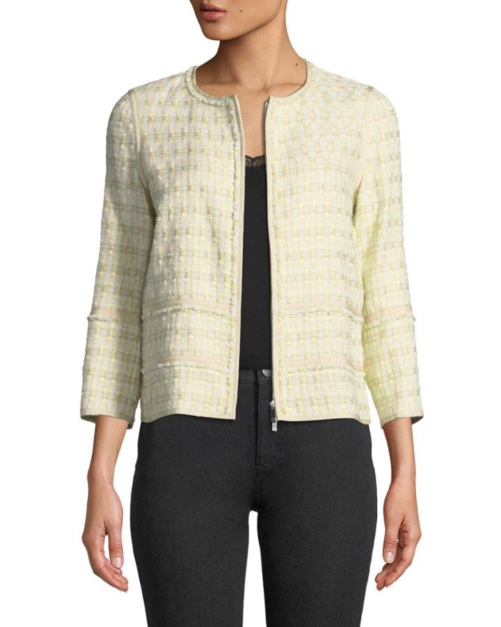 Aisha 3/4-sleeve Cloud Tweed Jacket,