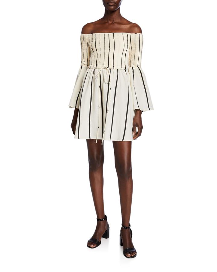 The Milos Striped Off-the-shoulder Tie-waist