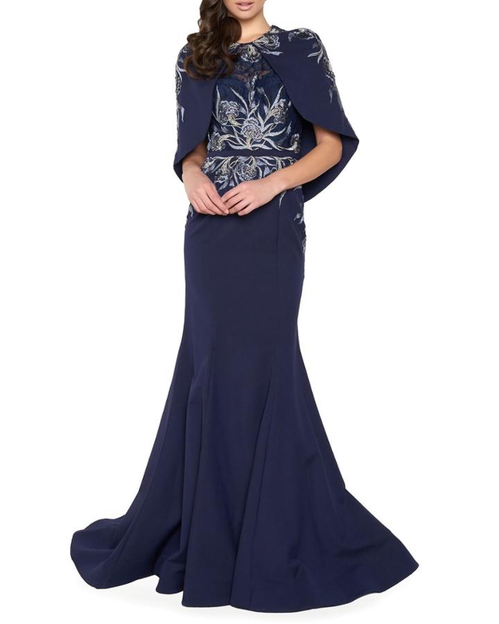 Floral Embroidered Caplet Gown