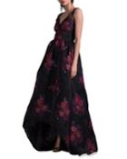 V-neck Sleeveless Floral Ball Gown