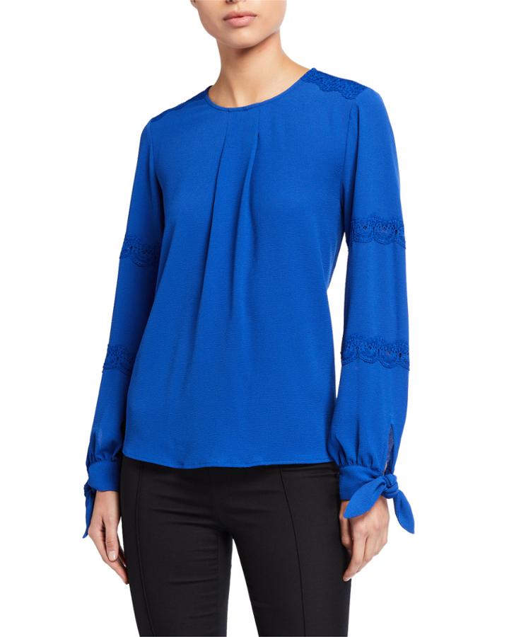 Lace Trim Tie Cuff Blouse