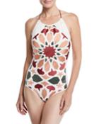 Mosaico Printed Halter One-piece