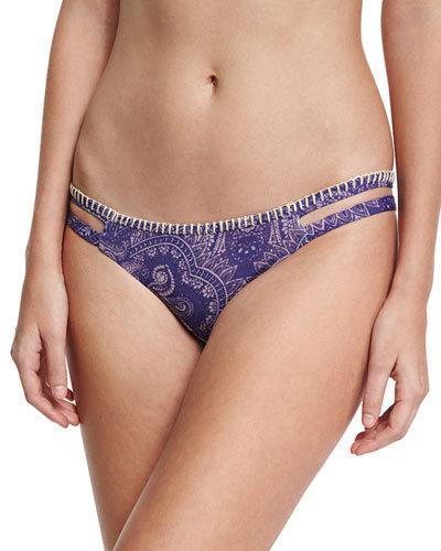 Henna Blues Strappy-side Reversible Swim Bottom, Blue Pattern