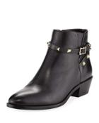 Rockstud Low-heel Vitello Zip-up Bootie