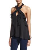 Gabriel Silk Ruffle-trim Halter Top