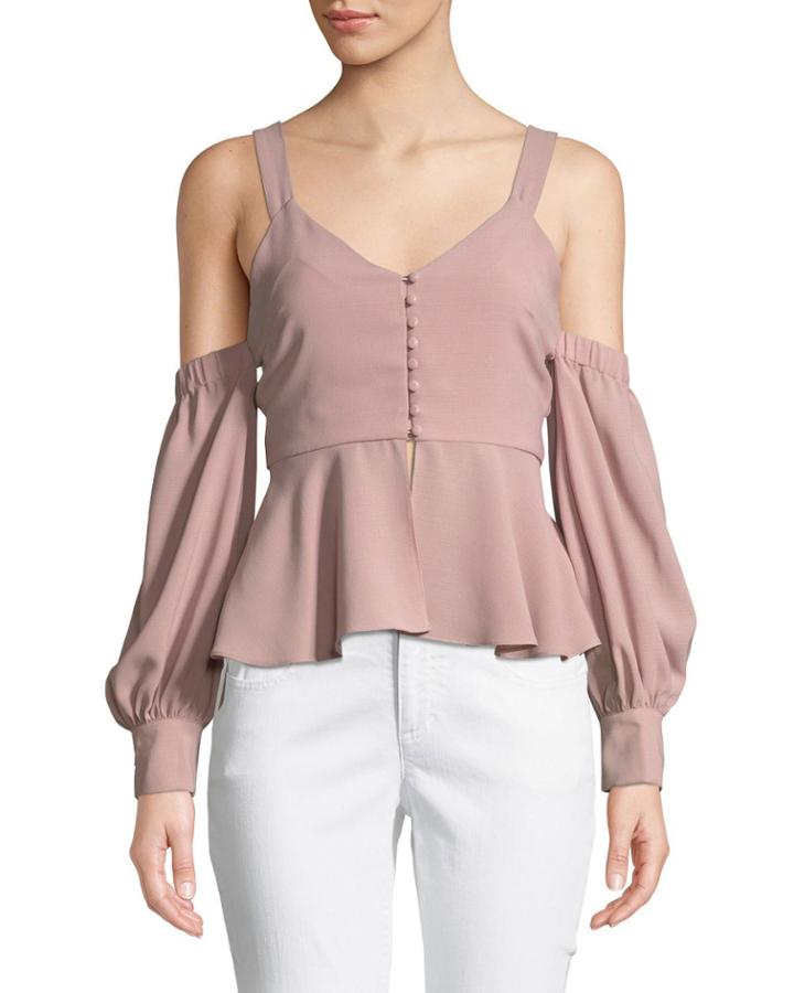 Cold-shoulder Peplum Long-sleeve Blouse