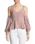 Cold-shoulder Peplum Long-sleeve Blouse