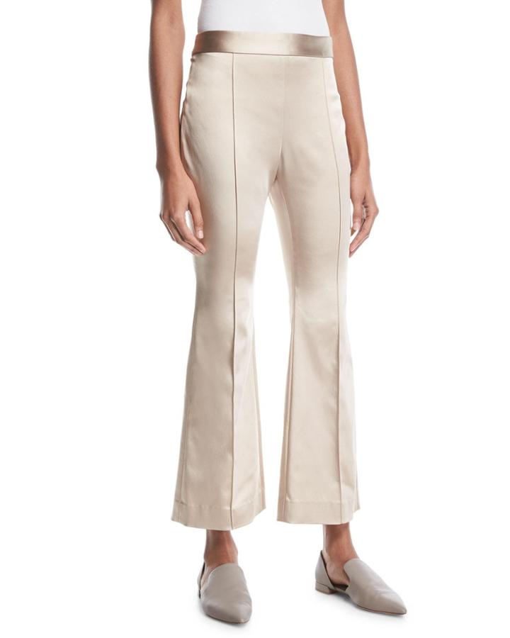 Flared-leg Duchess Satin Cropped Pants