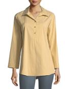 Franca Striped Long-sleeve Half-button Blouse, Chamomile