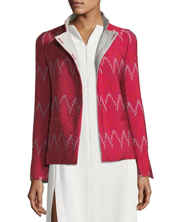 High-collar Long-sleeve Patterned Knit Jacket