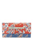 Embroidered Leather Tab-lock Clutch Bag