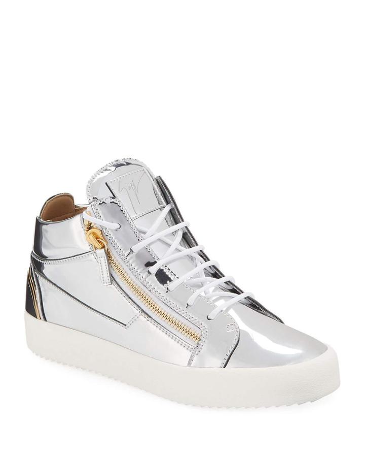 Men's Metallic Leather Double-zip High-top
